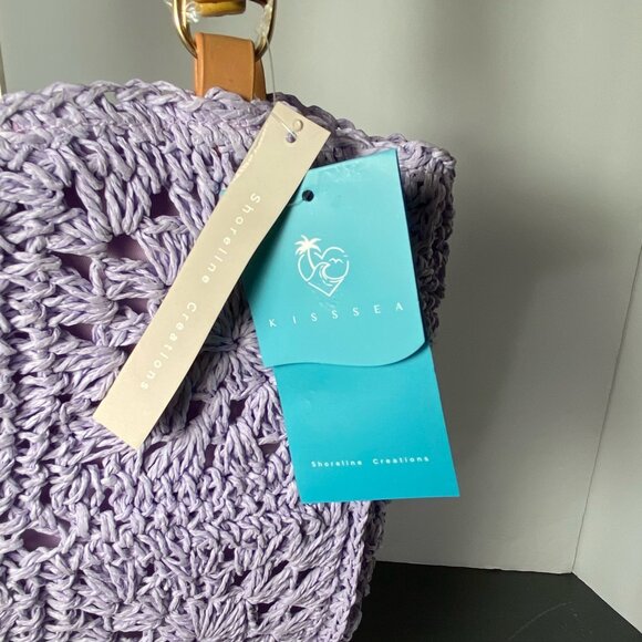 KISS SEA Lavender Woven Crochet Handbag Bamboo Handle NWT - Picture 3 of 9